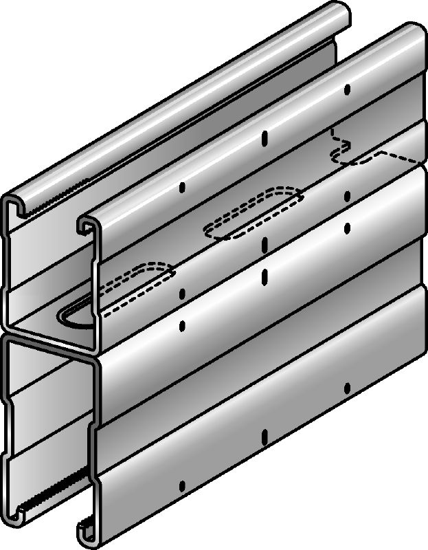 MQ-52-72 D-F Double rail de supportage MQ galvanisé à chaud (GAC) destiné aux applications pour charges moyennes/lourdes