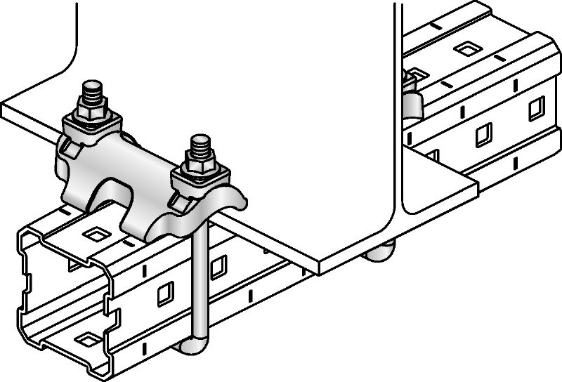 Clip-étau MI-DGC Double clip-étau galvanisé à chaud (GAC) pour fixer les rails MI sur des poutres en acier dans les applications pour charges lourdes